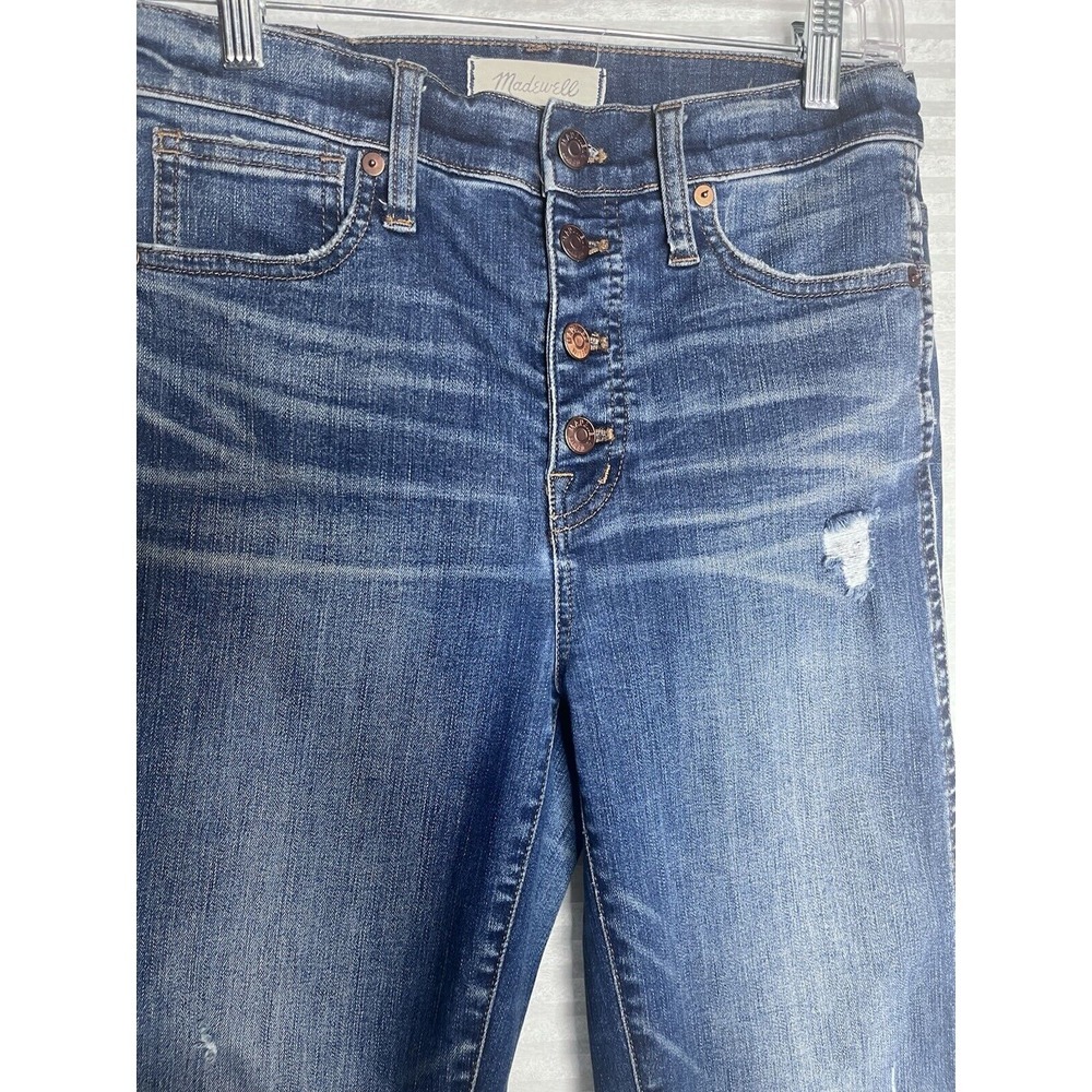 Madewell Womens Dark Jeans Size 27, 10" High Rise Skinny Raw Hem Button Fly - Picture 6 of 16